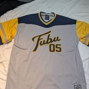 FUBU 05 Baseball Jersey in Gray, Navy & Yellow